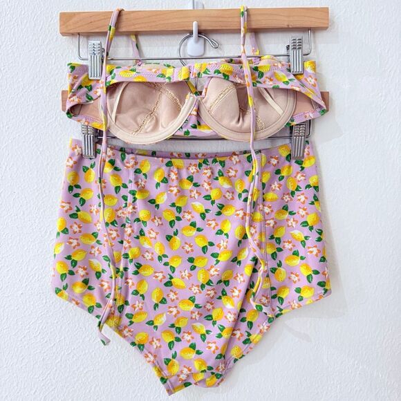 J.Crew Women Size 34B Bikini Top and Small Bikini Bottom Pink Lemon Print Bikini - Picture 4 of 14